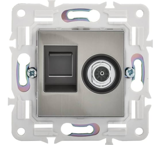 Розетка IEK SKANDY двойная TV+RJ45 кат.6 SK-A15N никель SK-AK20-2-K50