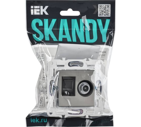 Розетка IEK SKANDY двойная TV+RJ45 кат.6 SK-A15N никель SK-AK20-2-K50