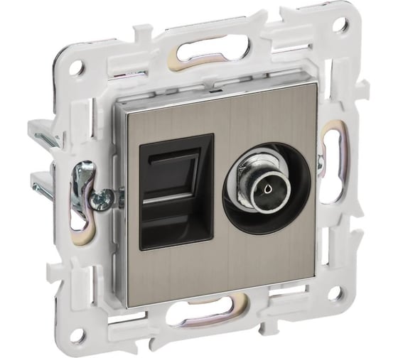 Розетка IEK SKANDY двойная TV+RJ45 кат.5E SK-A14N никель SK-AK20-1-K50