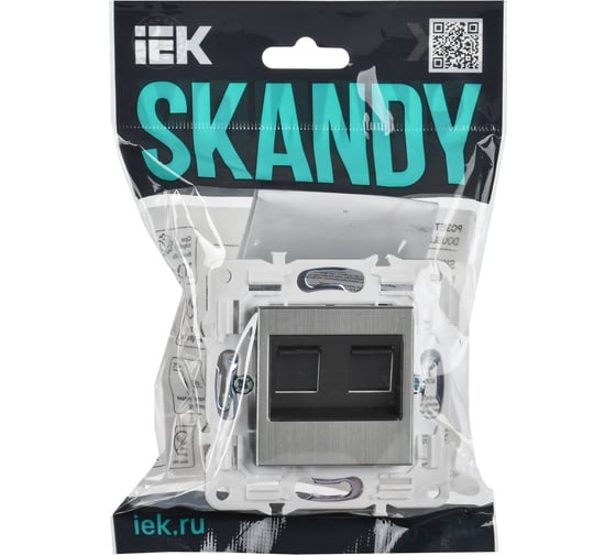 Розетка IEK SKANDY комп. 2-ая RJ45 кат.6 SK-K04N никель SK-K20-2-K50