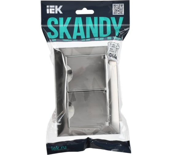 Розетка IEK SKANDY 2-я с кр. 16А в сб IP44 SK-R12N никель SK-R26-16-44-K50-F