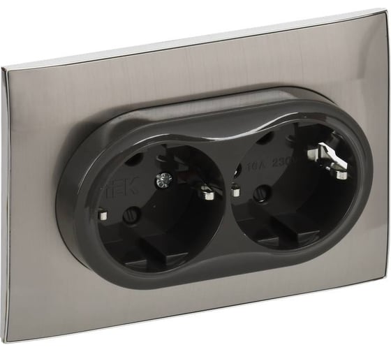 Розетка IEK SKANDY 2-я с з/к без з/ш 16А сб. SK-R08N никель SK-R21-16-K50-F 1
