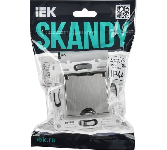 Розетка IEK SKANDY з/к/ш кр. 16А IP44 SK-R11N никель SK-R16-16-44-K50