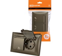 Розетка двойная TDM ELECTRIC 2П+З, 16А, 250В, IP44, с защитными шторками, с крышкой, бронза, Лама TDM SQ1815-0790