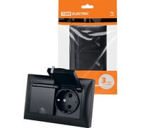 Розетка двойная TDM ELECTRIC 2П+З, 16А, 250В, IP44, с защитными шторками, с крышкой, графит, Лама TDM SQ1815-0670