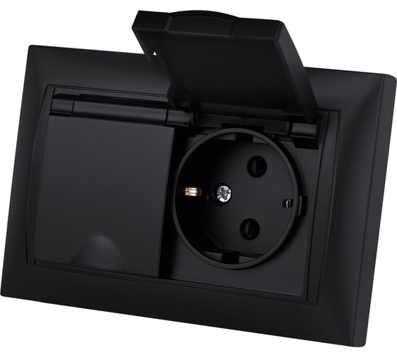 Розетка двойная TDM ELECTRIC 2П+З, 16А, 250В, IP44, с защитными шторками, с крышкой, графит, Лама TDM SQ1815-0670
