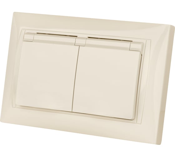 Розетка двойная TDM ELECTRIC 2П+З, 16А, 250В, IP44, с защитными шторками, с крышкой, слоновая кость, Лама TDM SQ1815-0160