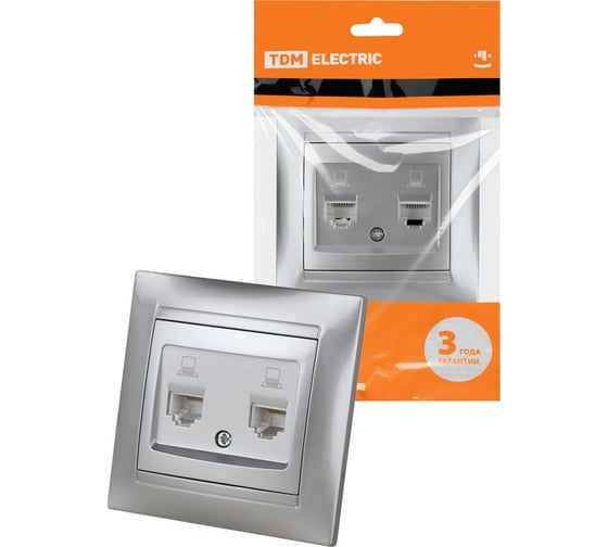 Розетка компьютерная двойная TDM ELECTRIC RJ45, металлик, Лама TDM SQ1815-0265