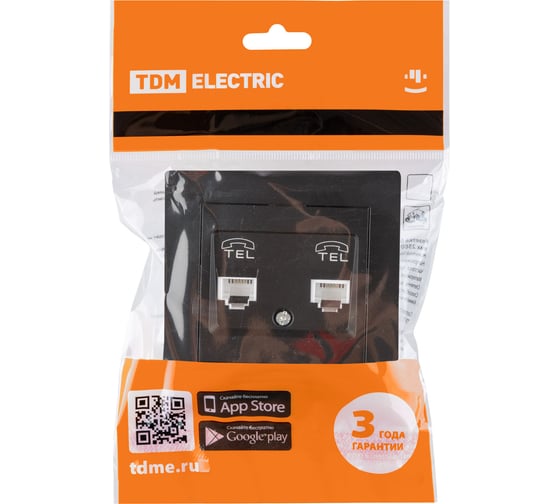 Розетка двойная телефонная TDM ELECTRIC RJ11, черная, Сенеж TDM SQ1816-0326