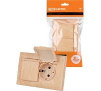 Розетка двойная TDM ELECTRIC 2П+З, 16А, 250В, IP44, с защитными шторками, с крышкой, сосна, Лама TDM SQ1815-0360