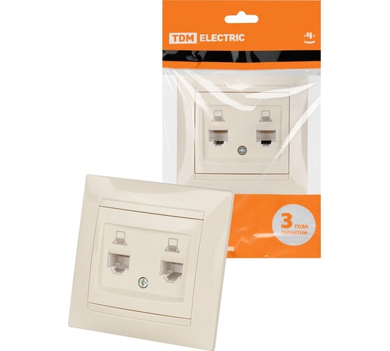 Розетка компьютерная двойная TDM ELECTRIC RJ45, слоновая кость, Лама TDM SQ1815-0155
