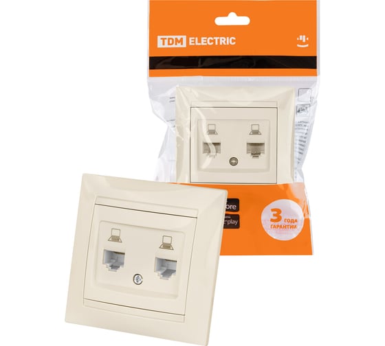 Розетка компьютерная двойная TDM ELECTRIC RJ45, слоновая кость, Лама TDM SQ1815-0155