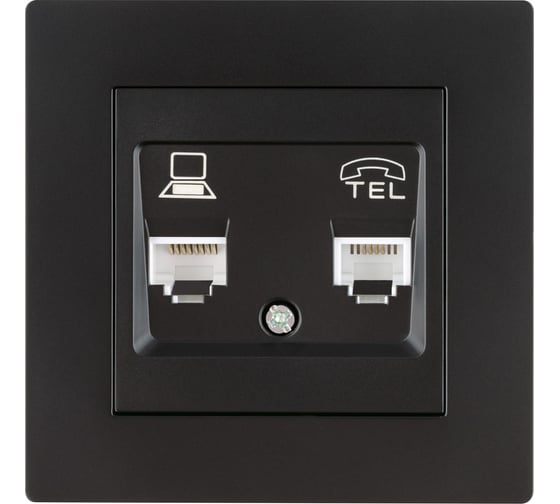 Розетка телефонная + компьютерная TDM ELECTRIC RJ11 + RJ45, черная, Сенеж TDM SQ1816-0327