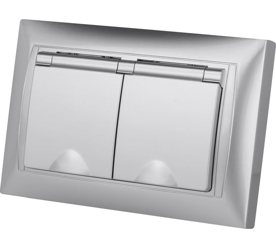 Розетка двойная TDM ELECTRIC 2П+З, 16А, 250В, IP44, с защитными шторками, с крышкой, серебристый металлик, Лама TDM SQ1815-0260