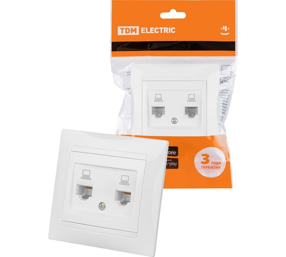 Розетка компьютерная двойная TDM ELECTRIC RJ45, белая, Лама TDM SQ1815-0055 1