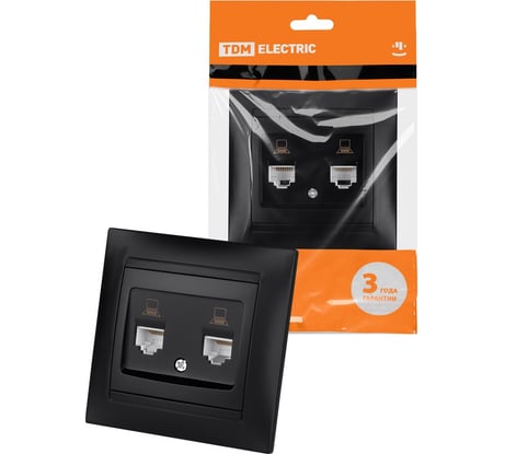 Розетка компьютерная двойная TDM ELECTRIC RJ45, графит, Лама TDM SQ1815-0675