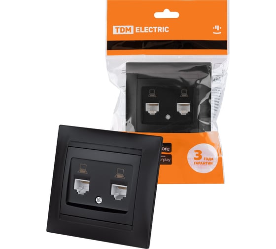 Розетка компьютерная двойная TDM ELECTRIC RJ45, графит, Лама TDM SQ1815-0675