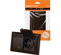 Розетка двойная TDM ELECTRIC 2П+З, 16А, 250В, IP44, с защитными шторками, с крышкой, шоколад, Лама TDM SQ1815-0560