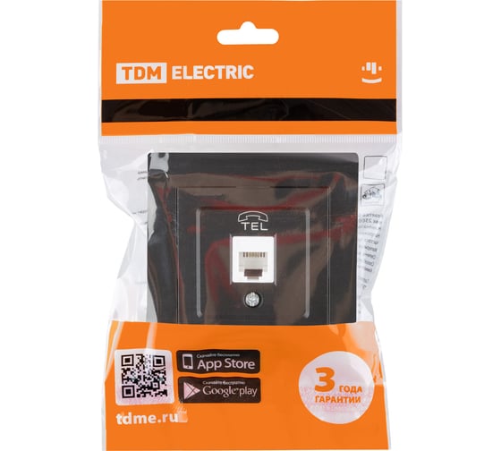 Розетка телефонная TDM ELECTRIC RJ11, черная, Сенеж TDM SQ1816-0321
