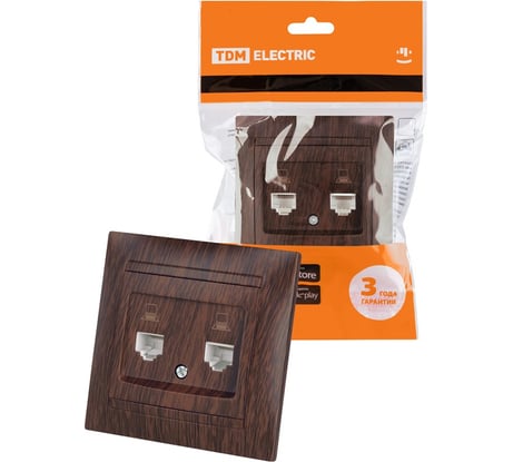 Розетка компьютерная двойная TDM ELECTRIC RJ45, венге, Лама TDM SQ1815-0455