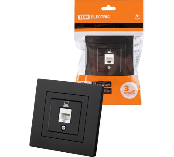 Розетка компьютерная TDM ELECTRIC RJ45, черная, Сенеж TDM SQ1816-0322