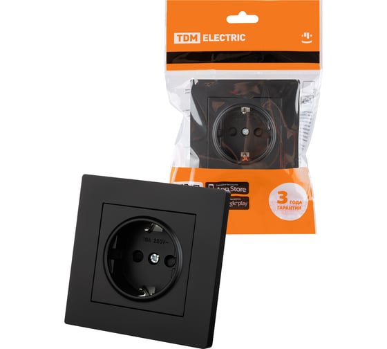 Розетка TDM ELECTRIC 2П+З 16А 250В с защ. шт. черная Сенеж TDM SQ1816-0273
