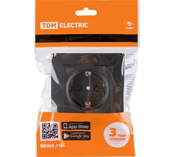 Розетка TDM ELECTRIC 2П+З 16А 250В с защ. шт. черная Сенеж TDM SQ1816-0273