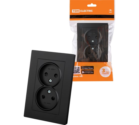 Розетка TDM ELECTRIC двойная 2П 10А 250В с защ. шт. черная Сенеж TDM SQ1816-0275