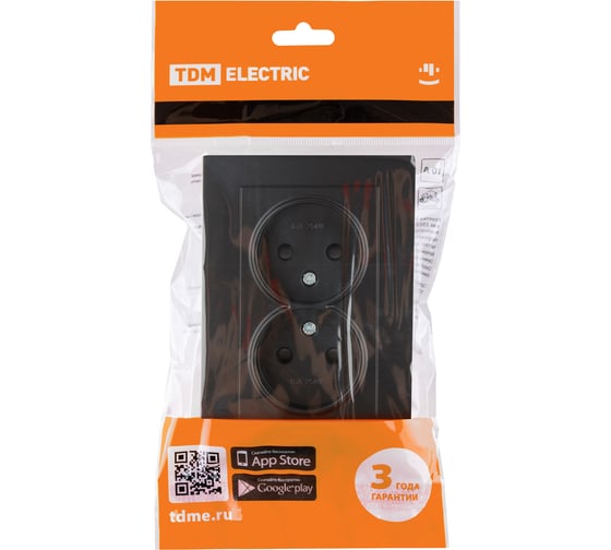 Розетка TDM ELECTRIC двойная 2П 10А 250В с защ. шт. черная Сенеж TDM SQ1816-0275