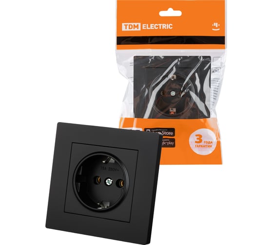 Розетка TDM ELECTRIC 2П+З 16А 250В черная Сенеж TDM SQ1816-0272