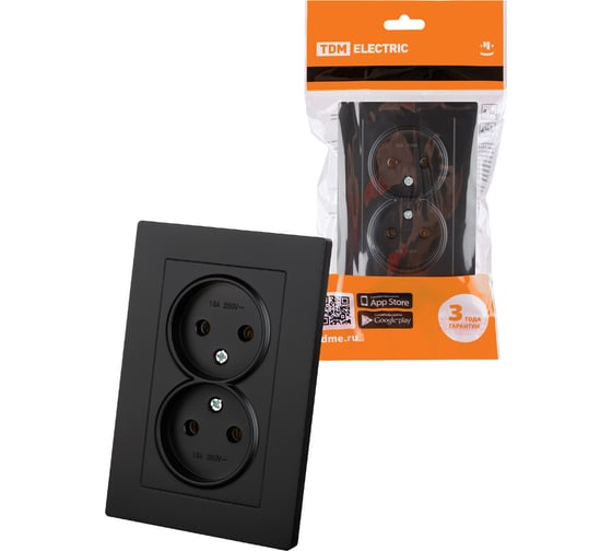 Розетка TDM ELECTRIC двойная 2П 10А 250В черная Сенеж TDM SQ1816-0274