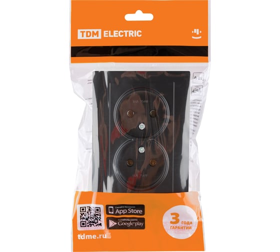 Розетка TDM ELECTRIC двойная 2П 10А 250В черная Сенеж TDM SQ1816-0274