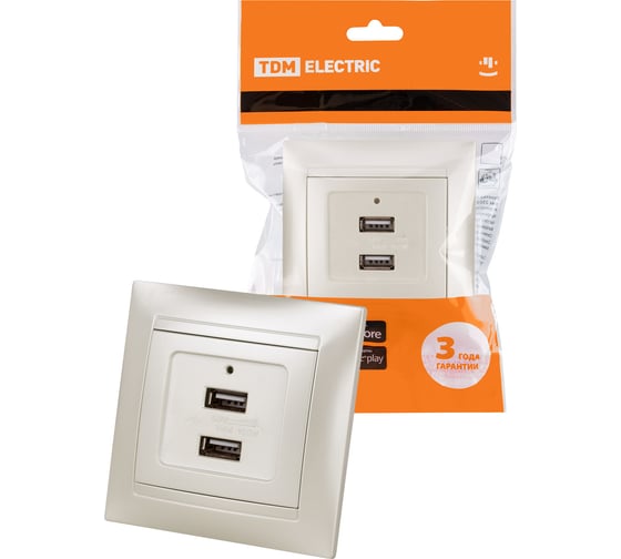 Розетка TDM ELECTRIC 2USB порт 2,1А 5В перламутр Лама TDM SQ1815-0841