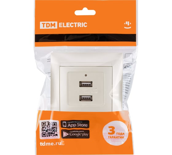 Розетка TDM ELECTRIC 2USB порт 2,1А 5В перламутр Лама TDM SQ1815-0841