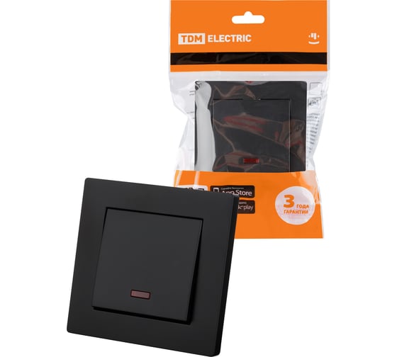 Выключатель TDM ELECTRIC 1 клавишный с подсветкой 10А черный Сенеж TDM SQ1816-0304 1
