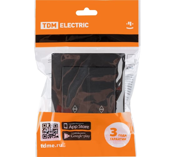 Выключатель TDM ELECTRIC на 2 направления 2 клавишный 10А черный Сенеж TDM SQ1816-0307