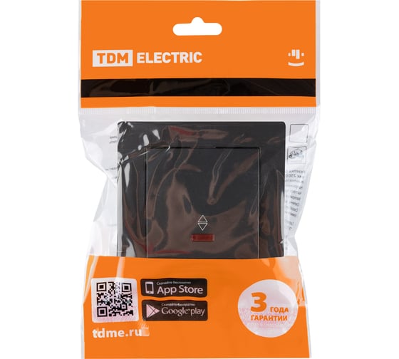 Выключатель TDM ELECTRIC на 2 направления 1 клавишный с подсветкой 10А черный Сенеж TDM SQ1816-0308