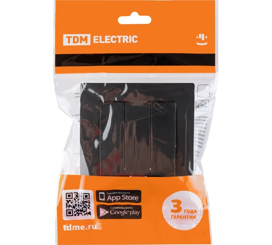 Выключатель TDM ELECTRIC 3-х клавишный 10А черный Сенеж TDM SQ1816-0303