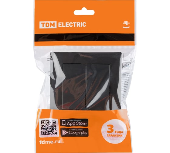 Выключатель TDM ELECTRIC 2-х клавишный 10А черный Сенеж TDM SQ1816-0302