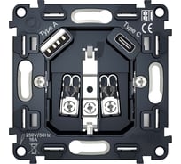Механизм электрической розетки Ambrella VOLT 2USB A+C 20W быстрая зарядка с заземлением на винтовых зажимах 16A 250V VM160