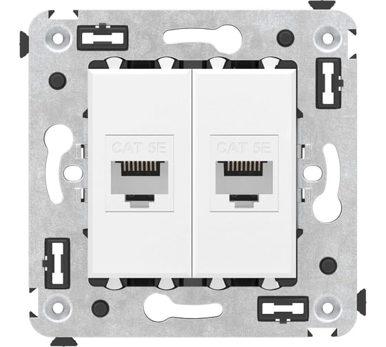 Компьютерная розетка DKC RJ 45, без шторки, в стену, кат.5е, двойная, Avanti, Белое облако, 1 шт. 4400664