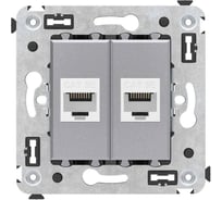 Компьютерная розетка DKC RJ 45, без шторки, в стену, кат.5е, двойная, Avanti, Закаленная сталь, 1 шт. 4404664