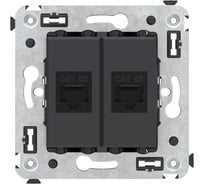 Компьютерная розетка DKC RJ 45, без шторки, в стену, кат.5е, двойная, Avanti, Черный матовый, 1 шт. 4412664
