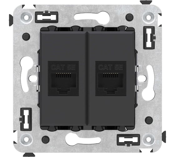 Компьютерная розетка DKC RJ 45, без шторки, в стену, кат.5е, двойная, Avanti, Черный матовый, 1 шт. 4412664