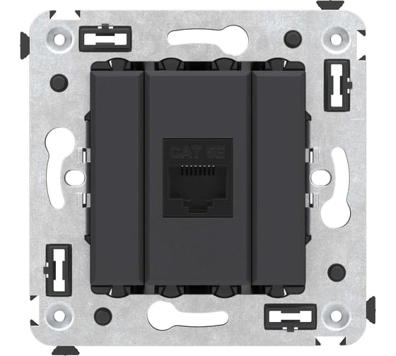 Компьютерная розетка DKC RJ 45, без шторки, в стену, кат.5е, одинарная, Avanti, Черный матовый, 1 шт. 4412663