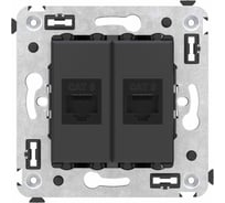 Компьютерная розетка DKC RJ 45, без шторки, в стену, кат.6, двойная, Avanti, Черный матовый, 1 шт. 4412694