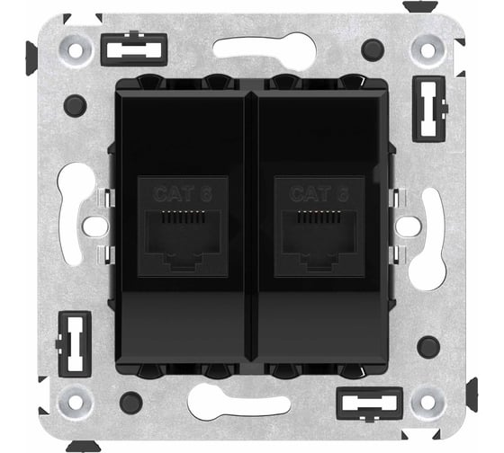 Компьютерная розетка DKC RJ 45, без шторки, в стену, кат.6, двойная, Avanti, Черный квадрат, 1 шт. 4402694