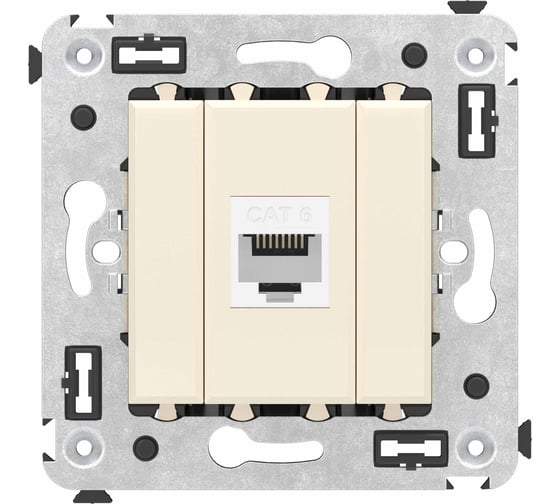 Компьютерная розетка DKC RJ 45, без шторки, в стену, кат.6, одинарная, Avanti, Ванильная дымка, 1 шт. 4405693 1
