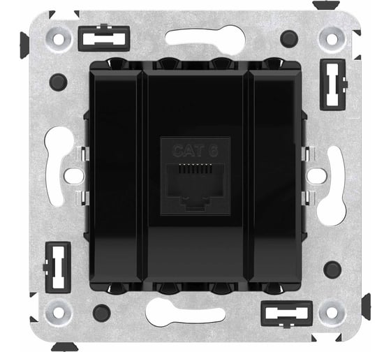 Компьютерная розетка DKC RJ 45, без шторки, в стену, кат.6, одинарная, Avanti, Черный квадрат, 1 шт. 4402693