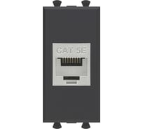 Компьютерная розетка DKC RJ 45, без шторки, модульная, кат.5е, экранированная, Avanti, Черный матовый, 1 модуль, 1 шт. 4412761